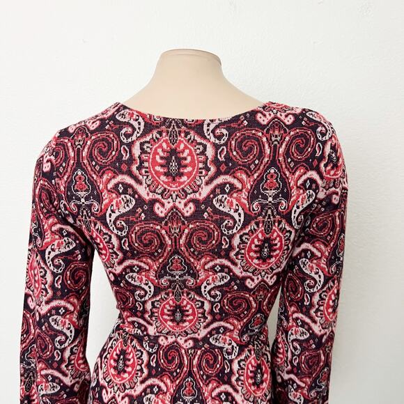 [Anthropologie] Maeve Red Paisley Print Long Sleeve V-Neck Dress Size Medium M - Picture 5 of 12